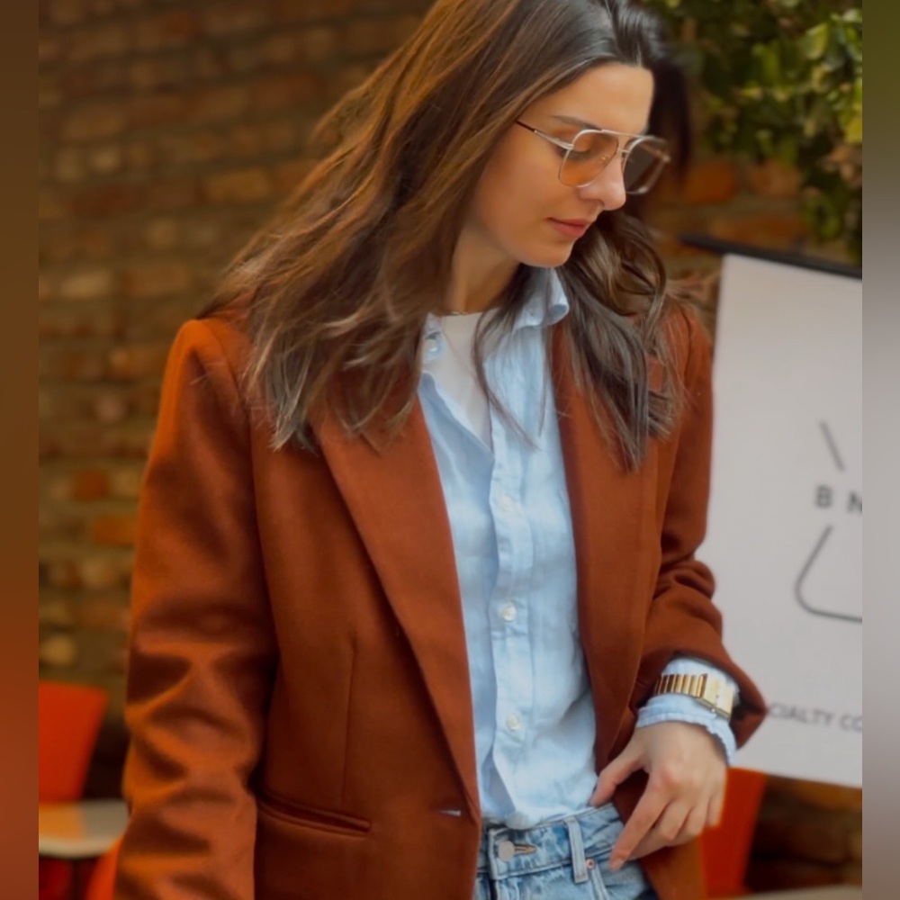 Rihoas The Solid Collared Single Button Blazer Br… - image 1